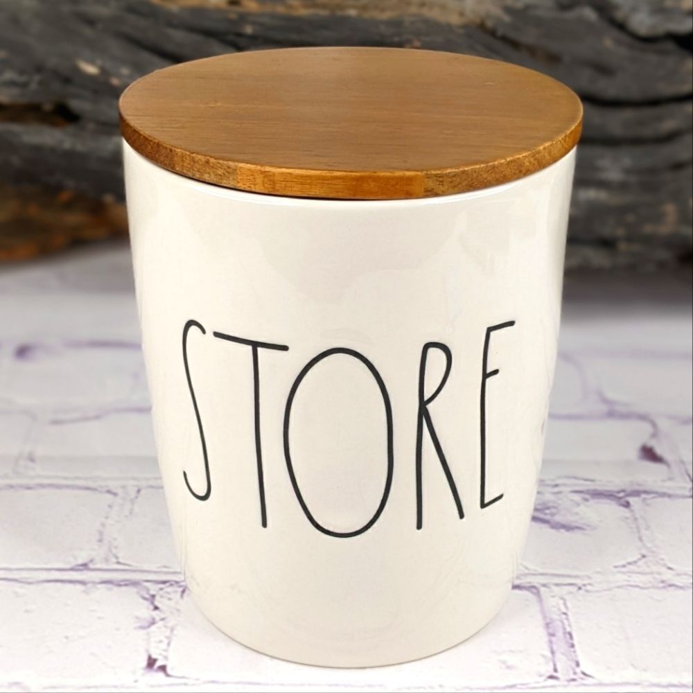 Rae Dunn STORE Ceramic Canister with Wooden Lid